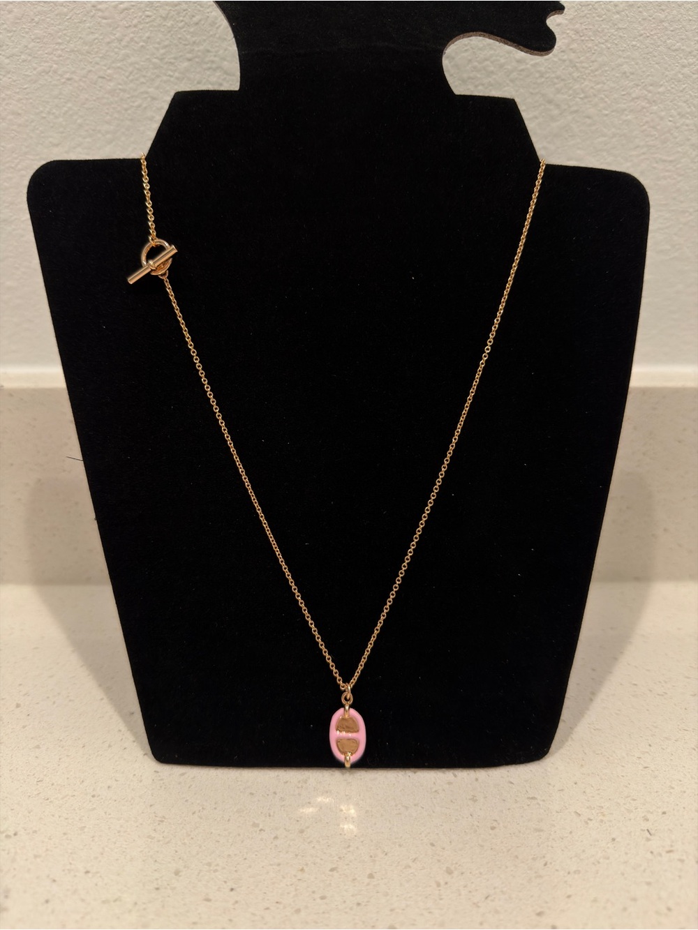 Delicate Pink Enamel Pendant Necklace - Rose Gold Chain